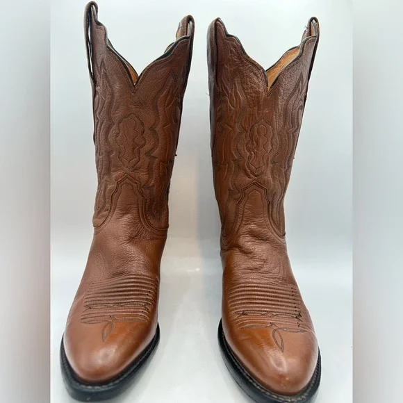 Lucchese 2000 Women’s Cowgirl Western Boots Brown Camel Leather Size 7 Scalloped - Picture 6 of 17